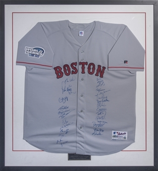 2004 World Champions Boston Red Sox Team Signed & Framed Road Jersey with 27 Signatures including Pedro Martinez, David Ortiz,  Manny Ramirez (MLB Authenticated)